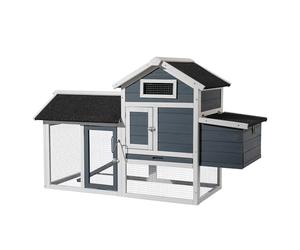 Chicken Coop with Nesting Box & Open Enclosure, Grey, House with Pull-out Tray