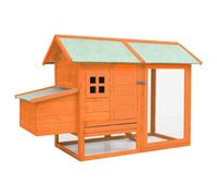 Chicken Coop with Ramp and Pull-Out Tray, 170x81x110 cm | Solid and fir frame, iron wire mesh, green rain roof, slide-bolt door latches, easy assembly