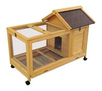 Chicken Coops on Wheels Duck Pens for Outside with Top Made of Solid Wood Asphalt Roof Not Afraid of Sun and Rain Top Skylight and Multi-door Design Chicken Cage(Natural)