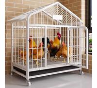 Chicken Coops on Wheels Large Thickened Square Tube Material Walk-in Poultry Cage Chicken Runs Oversized Tray Design with Encrypted Mesh Foot Pads At The Bottom(White,70 * 52 * 78CM)