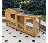 Chicken Coops Run Enclosure Made of Solid Wood and Metal Mesh with Removable Tray, Ramp Waterproof and Sunscreen for Garden Backyard(Color:Wood)