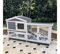 Chicken Coops Run Enclosure Made of Solid Wood and Metal Mesh with Removable Tray, Ramp Waterproof and Sunscreen for Garden Backyard(Color:Gray)