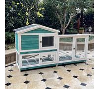 Chicken Coops Run Enclosure Made of Solid Wood and Metal Mesh with Removable Tray, Ramp Waterproof and Sunscreen for Garden Backyard(Color:Green)