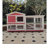 Chicken Coops Run Enclosure Made of Solid Wood and Metal Mesh with Removable Tray, Ramp Waterproof and Sunscreen for Garden Backyard(Color:Pinks)