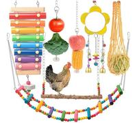 Chicken Coops Toys 7PCS Chicken Coops Accessories Chickens Swing Xylophone Mirror with Bells Vegetable Fruits Hanging Chickens Feeder for Hens Bird Parrot(23" 7PCS)