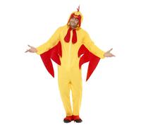 Smiffys Chicken Costume, Bright Yellow Hooded All-in-One Jumpsuit with Attached Beak and Comb, Party Animals Fancy Dress Outfit, Fun Adult Animal Dress Up Costumes for Parties and Events
