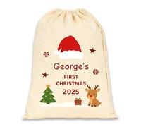 Chicken Craft Personalised Baby's First Christmas Santa Sack with Custom Name - My 1st Xmas Keepsake Gift for Boys or Girls (Santa Hat Scene, Medium)