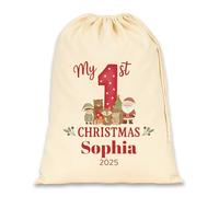 Chicken Craft Personalised Baby's First Christmas Santa Sack with Custom Name - My 1st Xmas Keepsake Gift for Boys or Girls (Red, Medium)