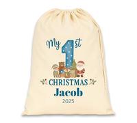 Chicken Craft Personalised Baby's First Christmas Santa Sack with Custom Name - My 1st Xmas Keepsake Gift for Boys or Girls (Blue, Extra Large)