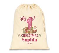 Chicken Craft Personalised Baby's First Christmas Santa Sack with Custom Name - My 1st Xmas Keepsake Gift for Boys or Girls (Pink, Medium)
