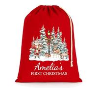 Chicken Craft Personalised Baby's First Christmas Santa Sack with Custom Name - Red - My 1st Xmas Keepsake Gift for Boys or Girls (Village Scene, Extra Large)