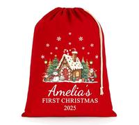Chicken Craft Personalised Baby's First Christmas Santa Sack with Custom Name - Red - My 1st Xmas Keepsake Gift for Boys or Girls (Festive House, Medium)