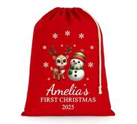 Chicken Craft Personalised Baby's First Christmas Santa Sack with Custom Name - Red - My 1st Xmas Keepsake Gift for Boys or Girls (Reindeer Snowman, Extra Large)