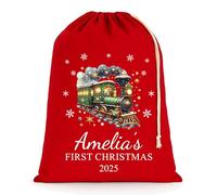 Chicken Craft Personalised Baby's First Christmas Santa Sack with Custom Name - Red - My 1st Xmas Keepsake Gift for Boys or Girls (Festive Train, Extra Large)
