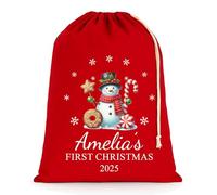 Chicken Craft Personalised Baby's First Christmas Santa Sack with Custom Name - Red - My 1st Xmas Keepsake Gift for Boys or Girls (Candy Cane Snow, Extra Large)