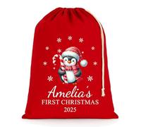 Chicken Craft Personalised Baby's First Christmas Santa Sack with Custom Name - Red - My 1st Xmas Keepsake Gift for Boys or Girls (Penguin, Extra Large)