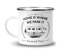 Chicken Craft Personalised Caravan Enamel Mug with Name - Grey Home is Where We Park It Single Axle Gift
