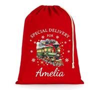 Chicken Craft Personalised Christmas Santa Sack with Custom Name - Extra Large - Red - 75x49cm - Festive Train