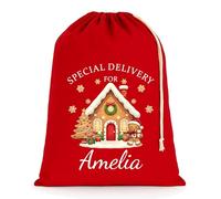 Chicken Craft Personalised Christmas Santa Sack with Custom Name - Extra Large - Red - 75x49cm - Gingerbread House