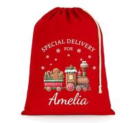 Chicken Craft Personalised Christmas Santa Sack with Custom Name - Extra Large - Red - 75x49cm - Gingerbread Train