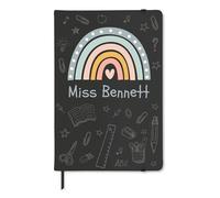 Chicken Craft Personalised Rainbow Teacher Notebook - Custom Name Gift for Teachers, Teaching Assistants, End of Term - A5 Lined Journal with Hard Cover & Bookmark (Black)