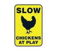 Chicken Crossing Sign, Slow Chickens at Play Sign Metal Warning Sign, Caution Security Poster for Road Street Home Business Wall Decor 12×8 Inches