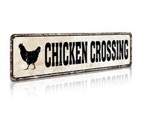 Chicken Crossing - Vintage Metal Tin Sign - Vintage Print Art Poster Tin Hanging Plaque for Home Kitchen Patio Yard Office Cafe Coffee Bar Front Door Wall Decor Novelty Tin Sign 4x16inch