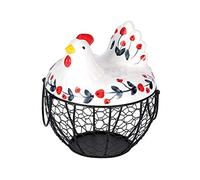 Chicken Design Ceramic Egg Storage Basket Iron Basket Holds 20-25 Eggs, Egg Holder, Organizer Case, Container Egg Basket Holder