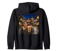 Chicken Drinking Iced Coffee japanese temple Zip Hoodie