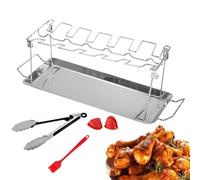 Chicken Drumstick Holder, 12 Compartments Drum Stick Holder with Crumb Tray, Roasting Rack with Oil Brush and Tongs