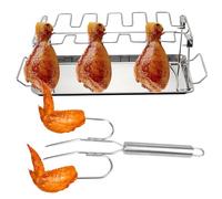 Chicken Drumstick Rack - 43.2 x 14.6 x 14.5 cm Drumstick Holder with Turkey Fork | Roaster Stand Made of Stainless Steel for Camping in the Backyard Picnic Tailgating, Barbecue Accessories