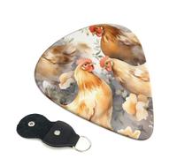 Chicken duck Guitar Picks 6 Pack with Leather Guitar Pick Holder Keychain, Plectrum Key Fob Cases Bag, Abstract Art Plectrum for Acoustic Electric Guitar, Ukulele 0.71mm