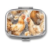 Chicken Duck Pill Case for Travel, Rectangle Metal Pill Organizer with 2 Compartments, Portable Daily Medicine Box for Purse, Wallet