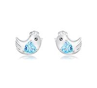 Chicken Earrings 925 Sterling Silver Blue Heart Cubic Zirconia Chicken Stud Earring Cute Chicken Jewelry Gifts for Women Girls Daughter Chicken Lover