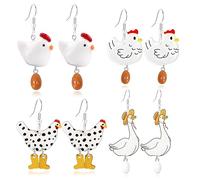 Chicken Earrings for Women Funny Cartoon Boots Goose 3D Egg Hen Animal Earrings Farm Animal Jewelry Gift, M, Alloy Steel, No Gemstone