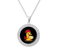 Chicken Eating Cheese Multicolored Diamond Necklaces Jewelry Brilliant Circle Pendant Necklace Gift for Women