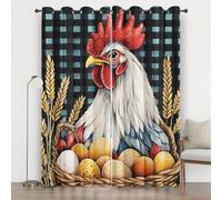 Chicken Egg 3D Print Blackout Curtains 54 Inches Long, Farm Animal Eyelet Curtains, Thermal Insulated Energy Saving for Living Room Bedroom Window Privacy Drapes 2 Panels Home decor, Blue Check Plaid
