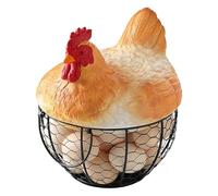 Chicken Egg Basket - 25cm Metal Forging Rural Storage Basket | Vintage Chicken Figure Egg Tray for Bench | Decorative Egg Holder with Basket for Fruit Snacks, Black Golden Brown