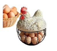 Chicken Egg Basket, Decorative Farmer Style Basket with Lid Chicken Pattern, Egg and Fruit Bowl - for Home, Worktop, Farmhouse, Garden, Outdoor, Market