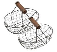 Chicken Egg Basket, Egg Basket for Gathering Fresh Eggs 2Pcs 7x5x5" Iron Wire Chicken with Wooden Handle for Bread, Fruits, Vegetables
