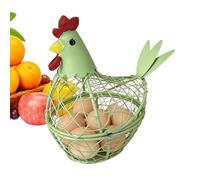 Chicken Egg Basket - Farmhouse Wire Mesh Caddy for Countertop | Ceramic Poultry Lid with Side Handles, Rustic Metal Wire Storage, Kitchen Organizer for Fresh Eggs and Fruit 7.48×6.69×2.95in