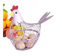 Chicken Egg Basket - Rustic Decorative Metal Wire Fresh Egg Holder | Farmhouse Hen-Shaped Countertop Storage Rack | Country Coop Basket - Backyard Fruit Vegetable Snack