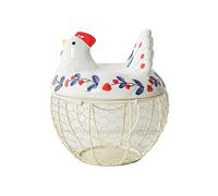 Chicken Egg Holder, Fresh Egg Storage Basket, Decorative Ceramic Lid with Wire Basket, Holds 2 Dozen Eggs