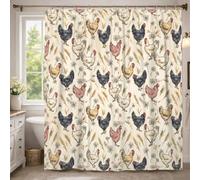 Chicken Extra Long Shower Curtain, Farmhouse Rustic Chrysanthemum Wheat None Neutral Waterproof Fabric Clawfoot Tub Shower Curtains Decor for Toile Bathroom Dorm 72x96 Inch