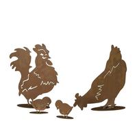 Chicken Family Metal 4 Pieces Decoration Noble Rust Hen Chick Rooster Max. 35 cm