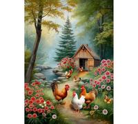 Chicken Family Puzzles for Adults 1000 Pieces, Nature Forest Plant Animal Flower Themed, Farmhouse Rooster Puzzles,Cottage Jigsaw Puzzle Scenery Challenging