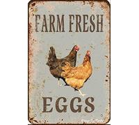 Chicken Farm Fresh Eggs 20X30 CM Metal Retro Look Decoration Poster Sign for Home Kitchen Farm Garden Garage Inspirational Quotes Wall Decor