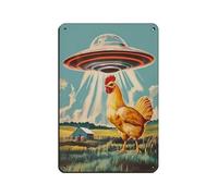 Chicken Farm Theme Decoration Alien Abduction Tin Sign Vintage Metal Pub Club Cafe Bar Home Wall Art Decoration Poster Retro 8x12inch(20x30cm)