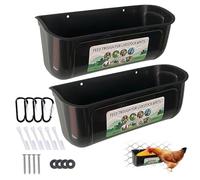 Chicken Feeder 2Pcs Chicken Water Feeder Large Water Trough Poultry with Installation Accessories Hanging Bucket for Livestock Black