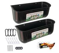 Chicken Feeder 2Pcs Chicken Water Feeder Large Water Trough Poultry with Installation Accessories Hanging Bucket for Livestock Black, Wa